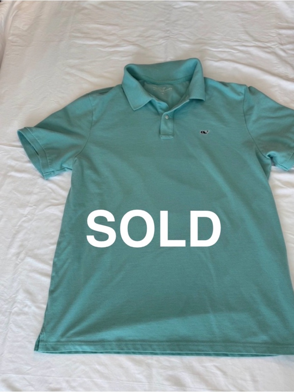Sold- Vineyard Vines Mens Medium Teal Green Short Sleeve Pique Whale Logo Polo